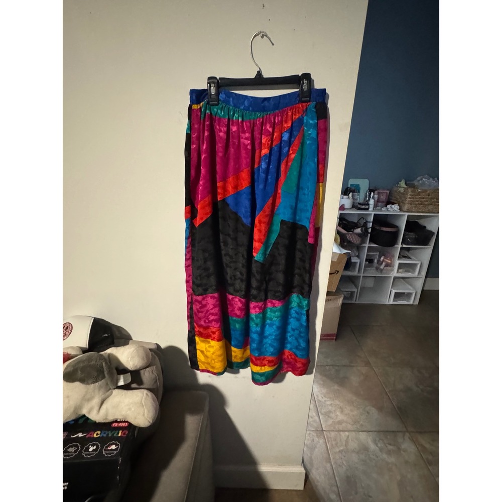 Gianna Vintage Colorblock Geometric Midi Skirt Womens Multicolor Size 10 Retro